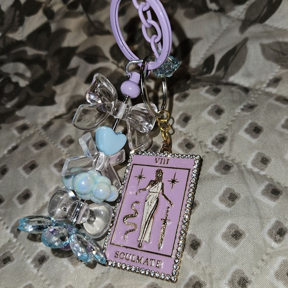 Soulmates Lavender and Aqua Keychain with Flower Charm - Picture 2 of 7
